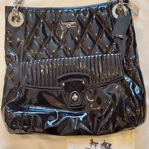 COACH Black Patent Leather & Silver Chain Handbag Purse